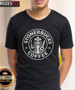 Good Stonerbucks Coffee X Starbucks logo t-shirt featuring a unique design blending cannabis culture and coffee branding.