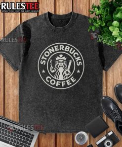 Good Stonerbucks Coffee X Starbucks logo washed t-shirt featuring a unique cannabis-inspired design for casual wear.