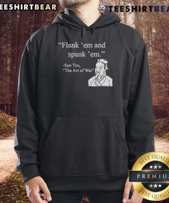 Good Sun Tzu Flank Em and Spank Em Hoodie in black, showcasing a stylish design inspired by strategic military tactics.