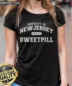 Good Sweet Pill Property of New Jersey ladies tee featuring a stylish design and comfortable fit for casual wear.