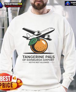 Good Tangerine Pals sweatshirt featuring a vibrant design, perfect for travelers at Edinburgh Airport.