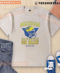 Good Taylor Lewan Michigan Hail To The Victors Go Blue Bossim washed t-shirt displayed on a hanger, showcasing its design.