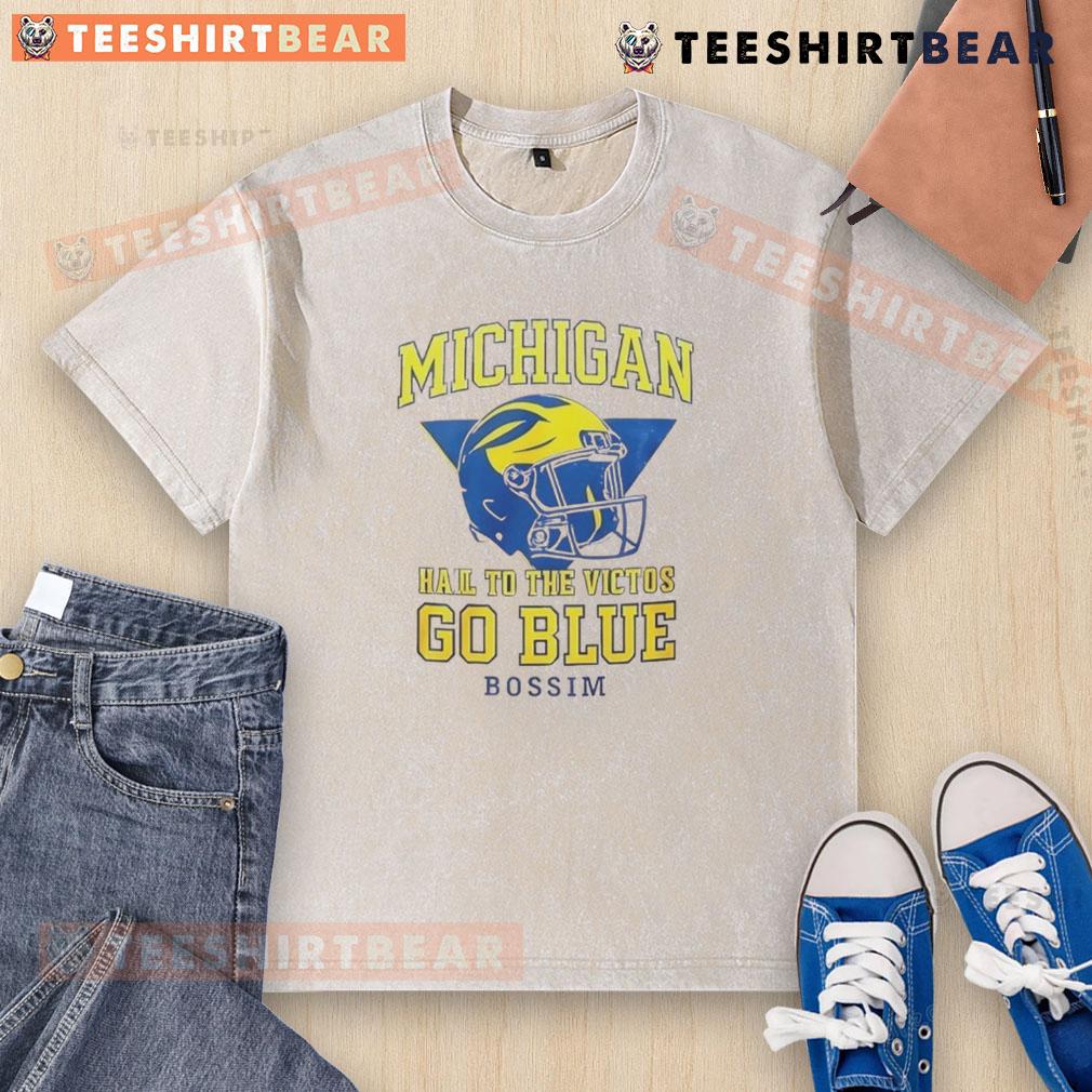 Good Taylor Lewan Michigan Hail To The Victors Go Blue Bossim Washed T Shirt Good Taylor Lewan Michigan Hail To The Victors Go Blue Bossim washed t-shirt displayed on a hanger, showcasing its design.
