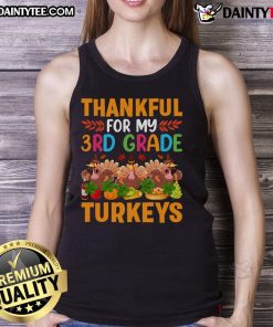 Colorful Thanksgiving tank top featuring turkeys, perfect for celebrating gratitude in 3rd grade. Good, thankful vibes!