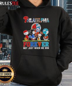 Alt Text: Good The Peanuts Philadelphia Sport Teams Logo hoodie with 'Forever Not Just When We Win' slogan, showcasing team pride.