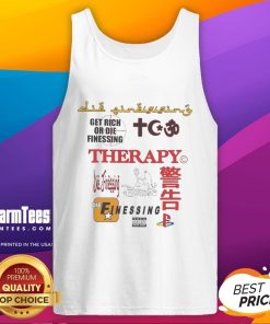 Alt Text: Good Therapy Get Rich or Die Finessing tank top featuring bold graphics, perfect for casual streetwear style.