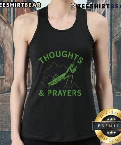Good Thoughts Prayers Mantis Tank Top featuring a vibrant mantis design perfect for casual wear and insect lovers.