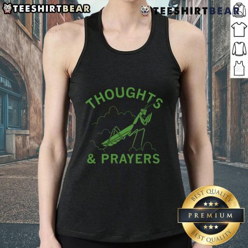 Good Thoughts Prayers Mantis Tank Top featuring a vibrant mantis design perfect for casual wear and insect lovers.