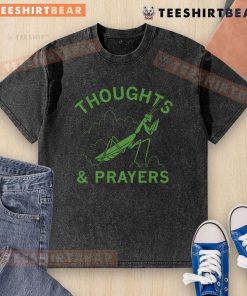 Good Thoughts & Prayers Mantis Washed T-Shirt featuring a vibrant mantis design on a soft fabric background.