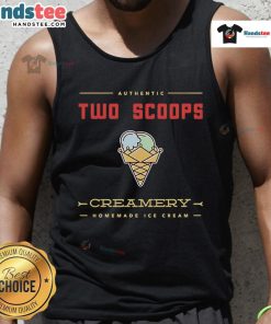 Good Two Scoops Creamery homemade ice cream tank top featuring a colorful ice cream graphic, perfect for summer.
