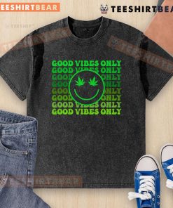 Good Vibes Only Weed Smoke Washed T-Shirt featuring a relaxed fit and vibrant graphic design for cannabis enthusiasts.
