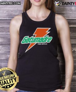 Good Will Kelly in orange peel Gatorade free refills logo tank top, showcasing a vibrant summer look.