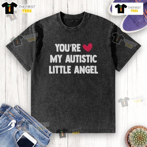 Good You're Love My Autistic Little Angel washed t-shirt featuring a colorful graphic design and soft fabric.