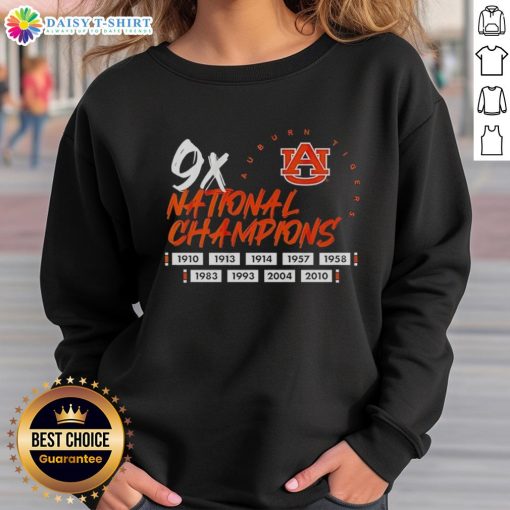 Alt Text: Auburn Tigers Football logo sweatshirt celebrating nine-time national champions, perfect for fans and sports enthusiasts.
