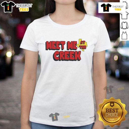Happy Billy Strings Co. 'Meet Me At The Creek' ladies tee featuring vibrant design and comfortable fit for music lovers.