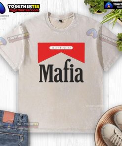 Happy Buffalo Mafia Marlboro logo on a washed t-shirt, perfect for casual wear and fans of unique graphic tees.