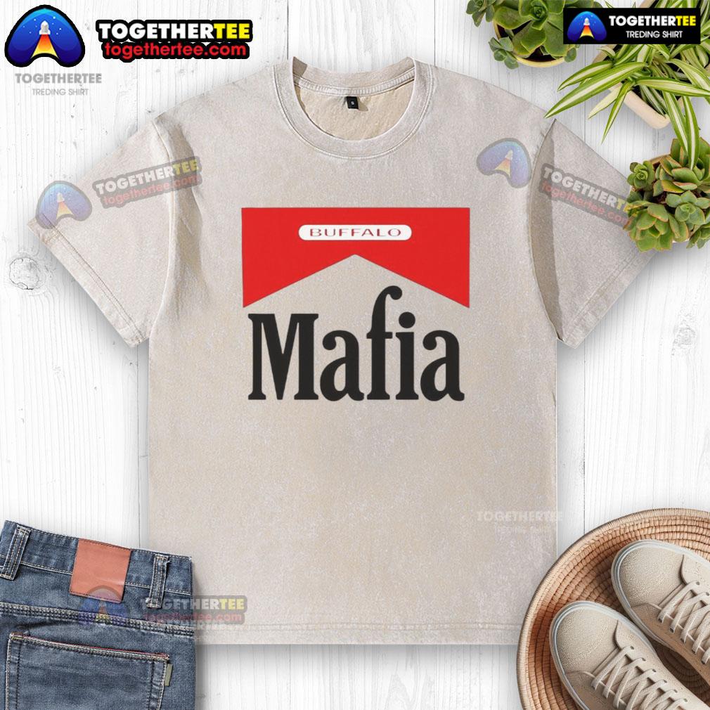 Happy Buffalo Mafia Marlboro Logo Washed T Shirt Happy Buffalo Mafia Marlboro logo on a washed t-shirt, perfect for casual wear and fans of unique graphic tees.