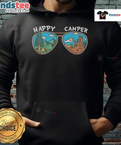 Happy Camper sunglasses hoodie featuring a vibrant design, perfect for outdoor enthusiasts and stylish comfort.