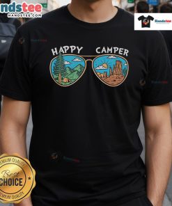 Happy Camper Sunglasses T-Shirt featuring a vibrant graphic design perfect for outdoor enthusiasts and summer fun.