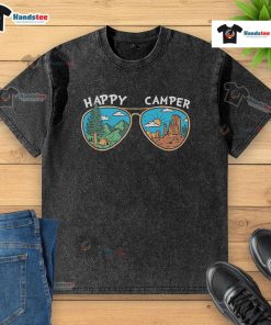 Happy Camper Sunglasses Washed T-Shirt featuring a vibrant graphic design, perfect for outdoor enthusiasts and summer adventures.