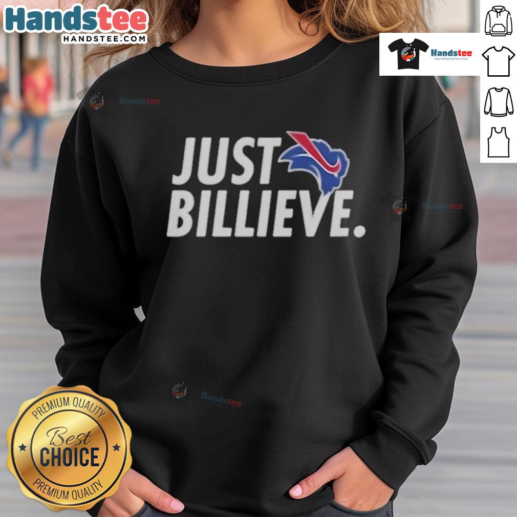 Happy Eric Wood Just Billieve Sweatshirt Happy Eric Wood wearing a Just Billieve sweatshirt, showcasing a vibrant design and positive message.