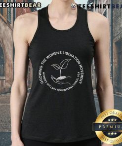 Alt Text: Happy Growing Women's Liberation Movement tank top featuring empowering design and vibrant colors for activists.