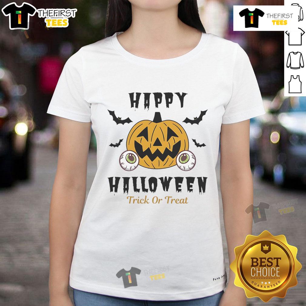 Happy Halloween Trick Or Treat Pumpkin Eyes Ladies Tee Happy Halloween Trick or Treat pumpkin eyes ladies tee featuring a fun and festive design for Halloween celebrations.