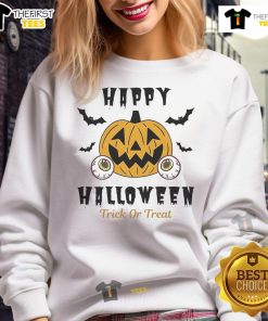 Happy Halloween Trick or Treat sweatshirt featuring playful pumpkin eyes design, perfect for festive celebrations.