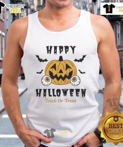 Happy Halloween Trick or Treat tank top featuring playful pumpkin eyes design, perfect for festive celebrations.