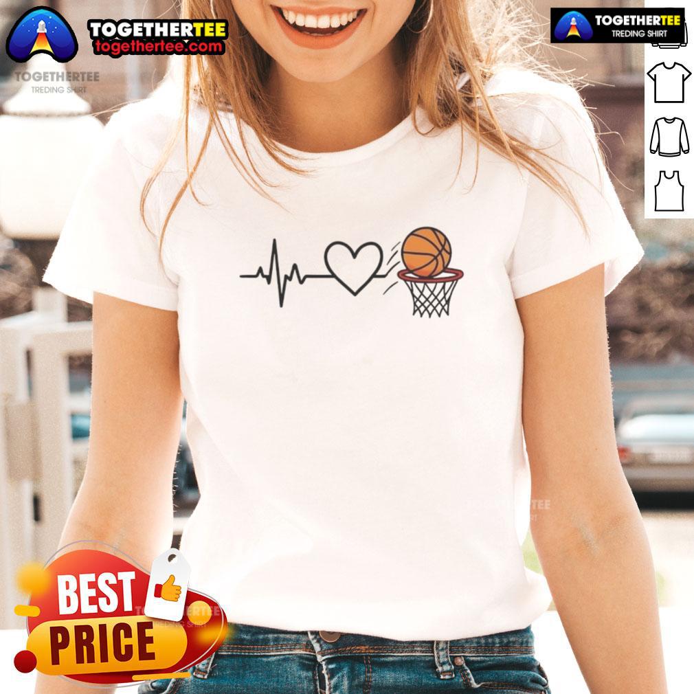 Happy Heart Of The Basketball Ladies Tee Happy Heart of the Basketball Ladies Tee featuring a vibrant design, perfect for basketball fans and enthusiasts.
