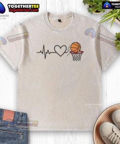 Happy Heart of the Basketball washed t-shirt in vibrant colors, showcasing a fun basketball-themed design.
