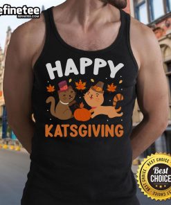 Alt Text: Happy Katsgiving Thanksgiving Pilgrim Cats Fall Tank Top featuring playful cats in festive outfits for autumn celebrations.