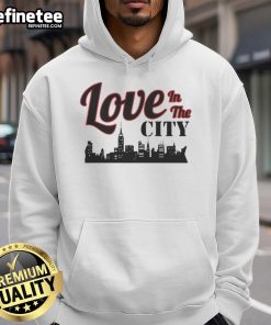 Happy Love in the City Skyline Hoodie featuring a vibrant cityscape design, perfect for urban fashion lovers.