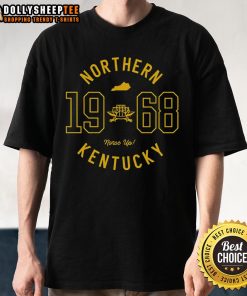 Alt Text: Happy student wearing a Northern Kentucky University Collegiate Circle T-Shirt, showcasing school spirit and pride.