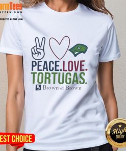 Happy Peace Love Tortugas Brown and Brown Ladies Tee featuring a stylish design perfect for casual wear.