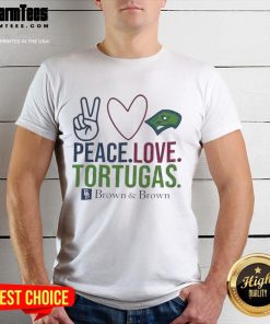 Alt Text: Happy Peace Love Tortugas Brown T-Shirt featuring a vibrant design, perfect for casual wear and turtle lovers.