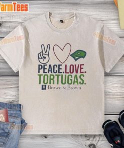 Happy Peace Love Tortugas brown washed T-shirt featuring a vibrant design, perfect for casual wear and turtle lovers.