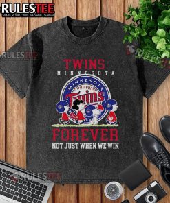 Happy Peanuts t-shirt featuring Charlie Brown and Snoopy, celebrating Minnesota Twins baseball with 'Forever, Not Just When We Win.'
