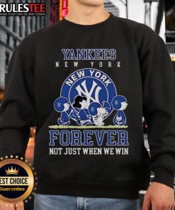 Alt Text: Happy Peanuts Charlie Brown and Snoopy in New York Yankees sweatshirt - Forever, not just when we win.
