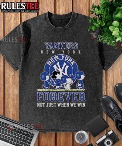 Happy Peanuts Charlie Brown and Snoopy in New York Yankees baseball t-shirt: Forever, Not Just When We Win.