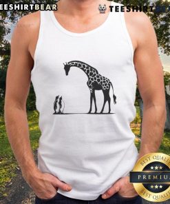 Alt Text: Happy penguin and giraffe graphic on Tall and Small tank top, perfect for fun and playful summer outfits.