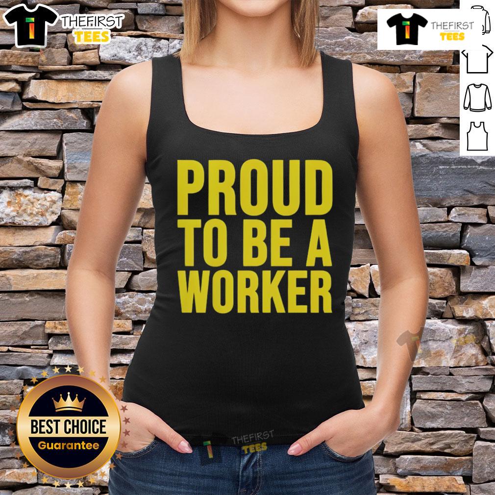 Happy Proud To Be A Worker Labour Day 2025 Tank Top Happy worker wearing a Labour Day 2025 tank top, celebrating pride in their profession with a joyful smile.