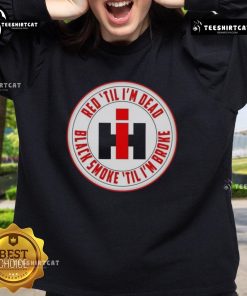 Happy Red Til I'm Dead sweatshirt with black smoke design, perfect for casual wear and expressing a carefree attitude.