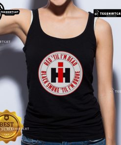 Happy Red Til I'm Dead black smoke graphic tank top featuring bold text for a trendy summer look.
