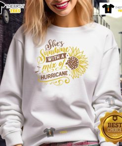 Happy She's Sunshine sweatshirt featuring a mix of hurricane sunflower design, perfect for casual and vibrant outfits.