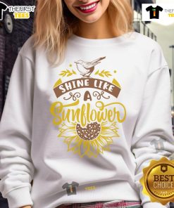 Happy Shine Like A Sunflower Sweatshirt featuring vibrant sunflower design, perfect for cheerful, casual wear.