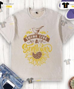 Alt Text: Happy Shine Like A Sunflower washed t-shirt in vibrant yellow, perfect for casual wear and expressing positivity.