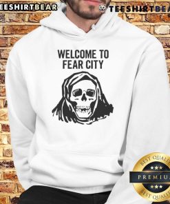 Alt Text: Happy Skull Welcome to Fear City Hoodie featuring a vibrant skull design on a cozy, stylish hoodie.