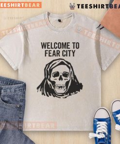 Happy Skull graphic on a washed t-shirt, perfect for welcoming visitors to Fear City.