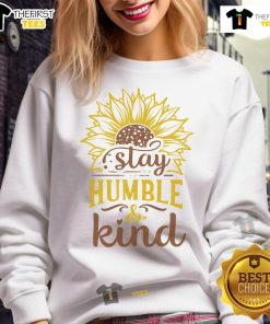 Happy Stay Humble and Kind Sunflower Sweatshirt featuring vibrant sunflower design on a cozy, casual sweatshirt.